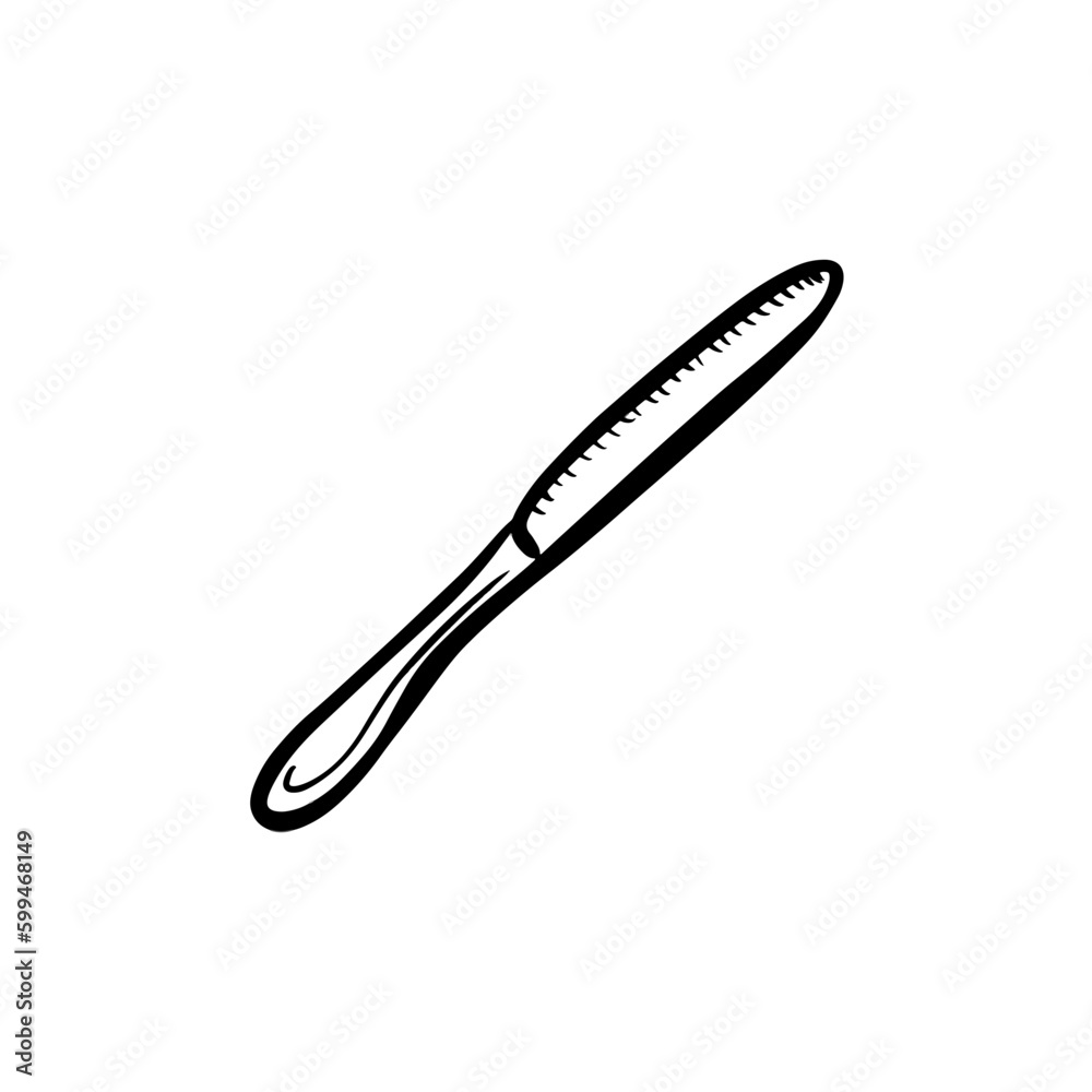 Vector sketch hand drawn silhouette of a table knife, line art with black lines Vector sketch hand drawn silhouette of a table knife, line art with black lines