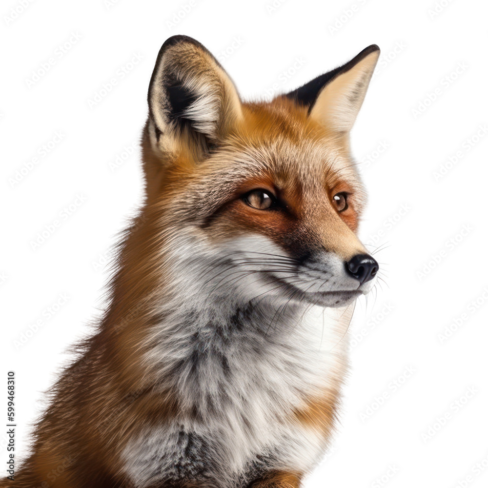 Fox isolated on white, transparent background, PNG, generative ai