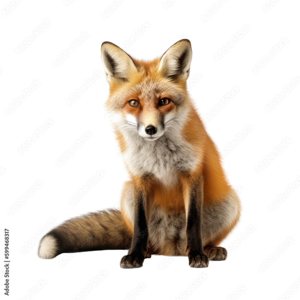 Fox isolated on white, transparent background, PNG, generative ai