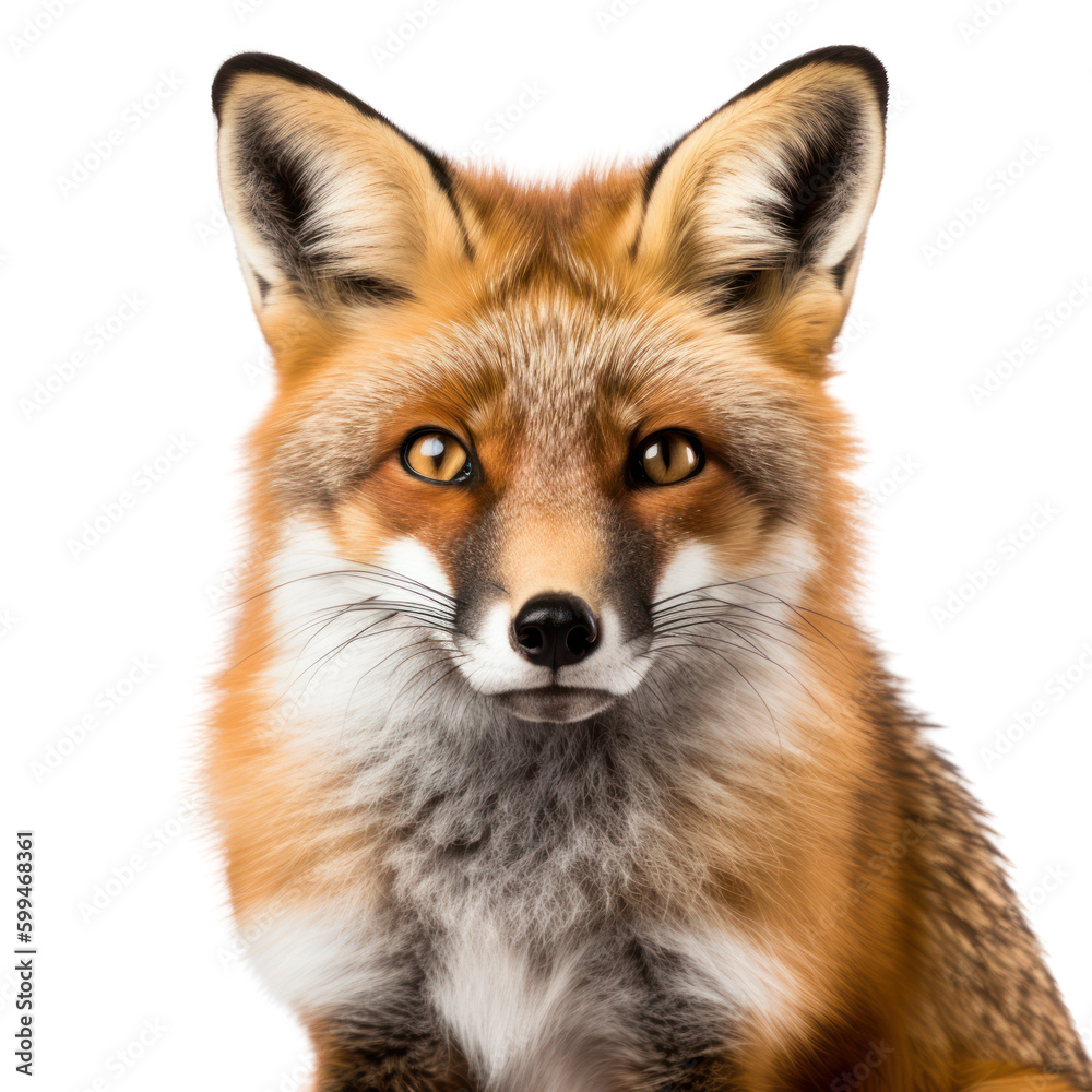 Fox isolated on white, transparent background, PNG, generative ai