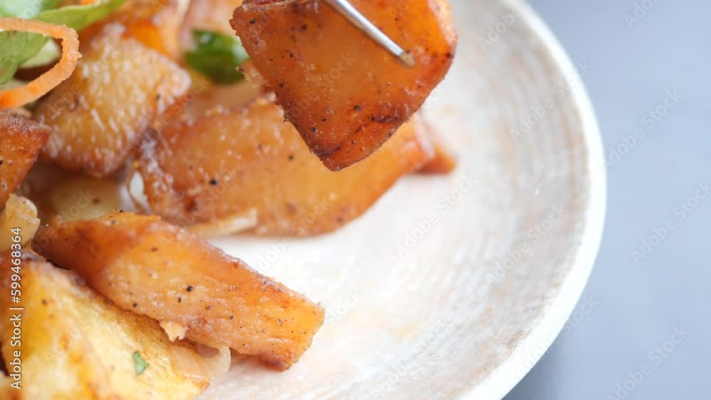 Boiled young potato with vegetables on plate Boiled young potato with vegetables on plate