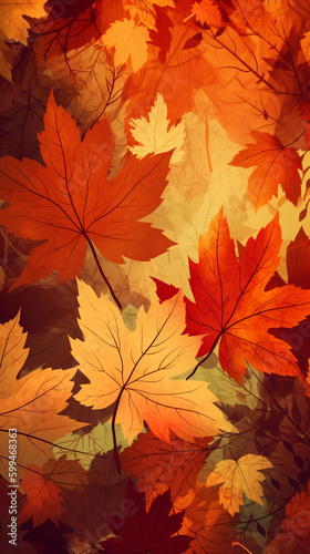 Bright Falling Fall Autumn Leaves Vertical background. generative ai