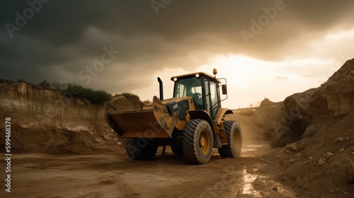 Wheel loader working in a quarry. Generative AI