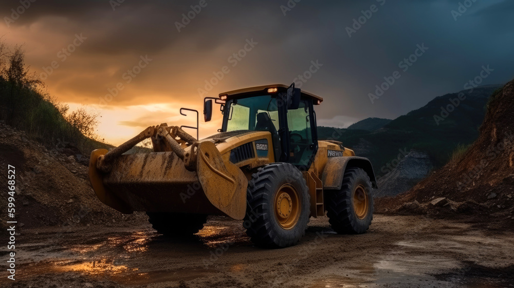 Wheel loader working in a quarry. Generative AI