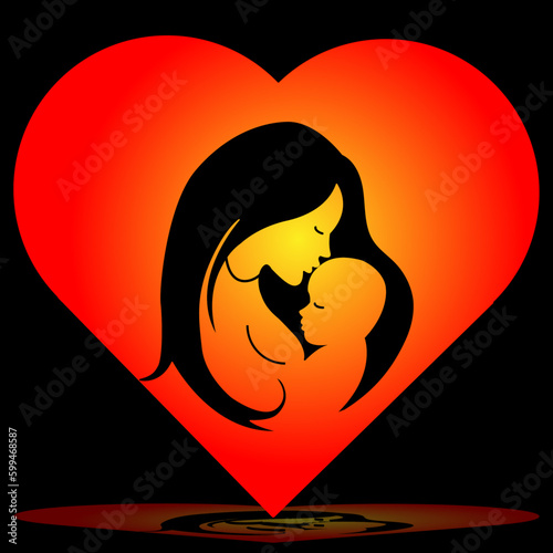 Día de la madre, Feliz día de la madre, amor, mamá y bebé, corazón, corazón rojo.