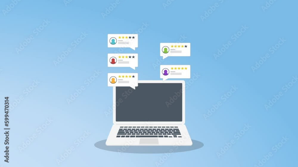 Review rating online on a laptop. Customer feedback testimonials. Digital reviews stars with good and bad rate experience. Review rating online on a laptop. Customer feedback testimonials. Digital reviews stars with good and bad rate experience.