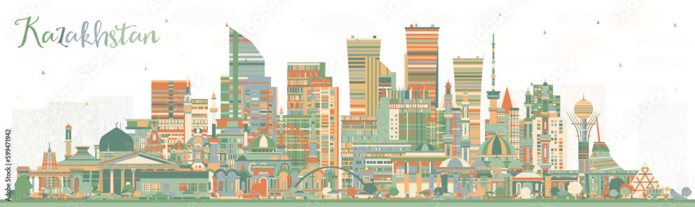 Kazakhstan City Skyline with Color Buildings. Concept with Modern Architecture. Kazakhstan Cityscape with Landmarks.
