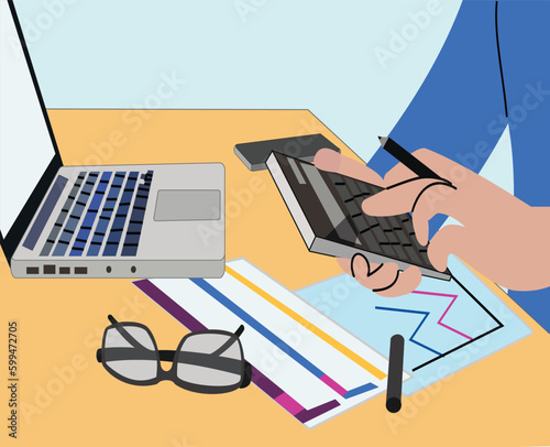 illustration of employees calculating financial data. side view business man calculating finance numbers