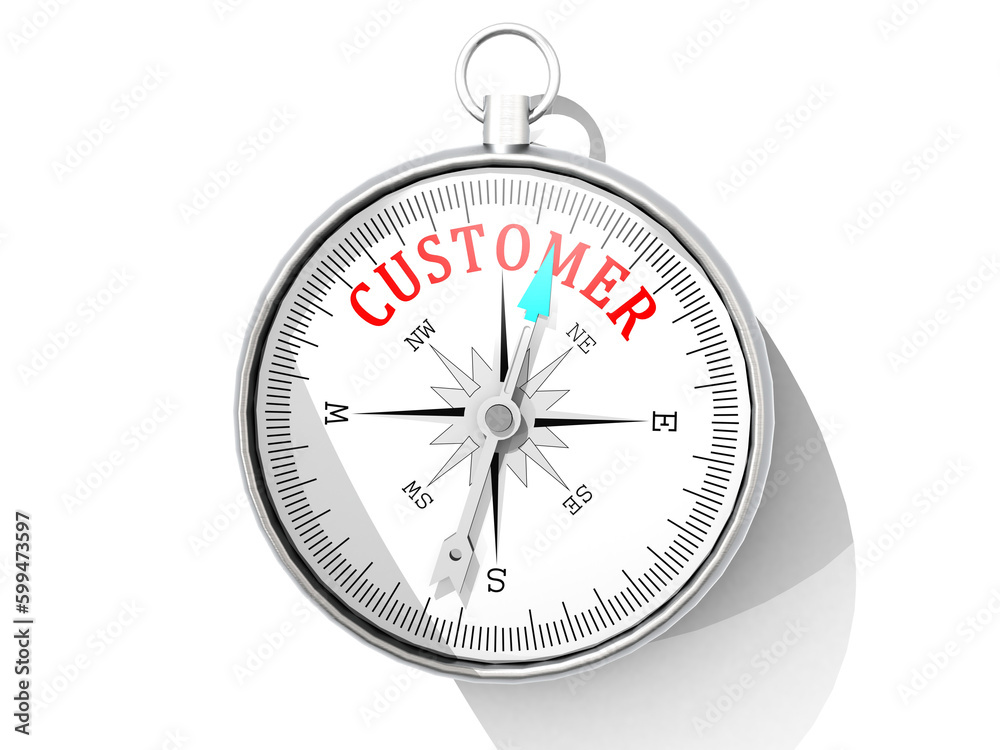 Customer word printed on compass isolated Customer word printed on compass isolated