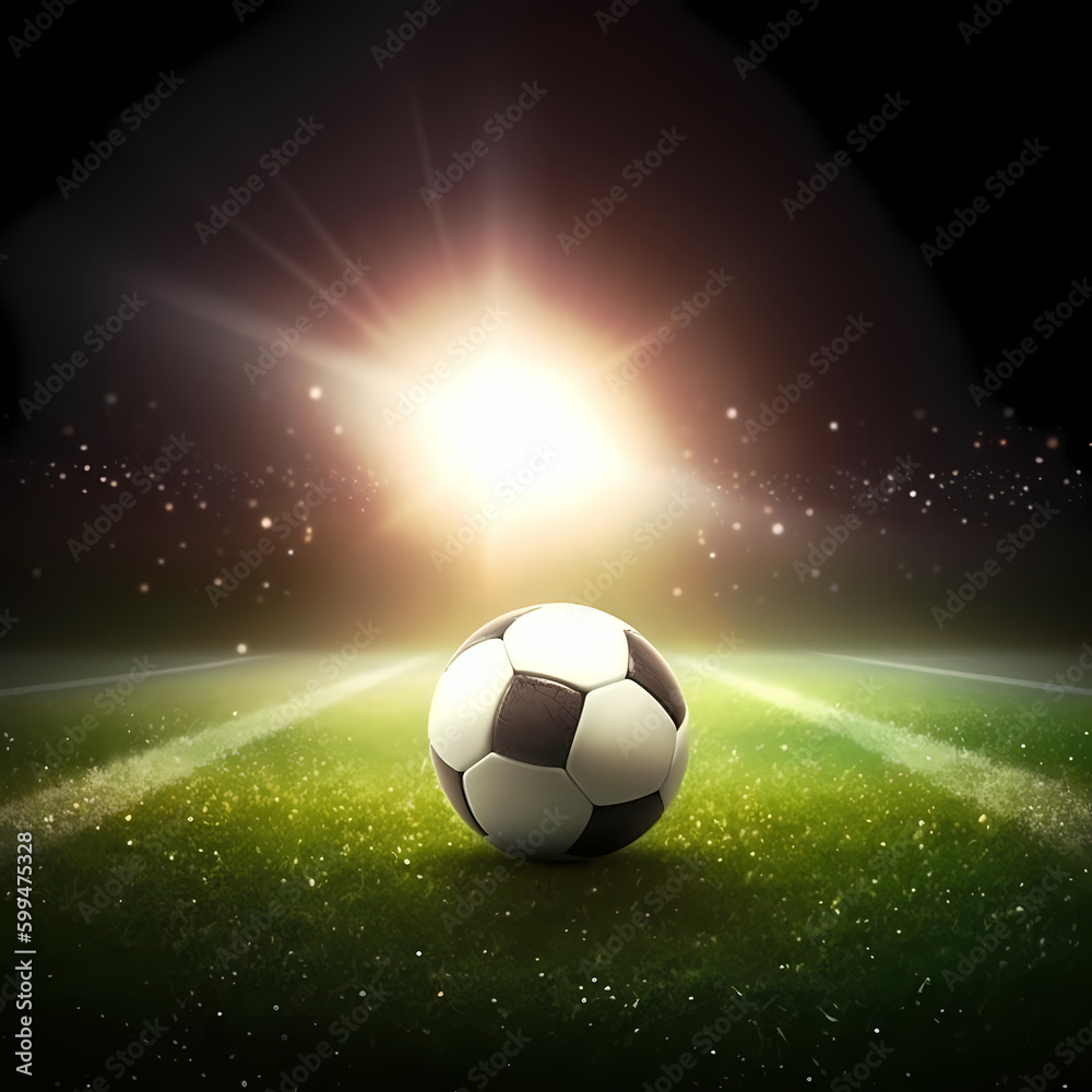 Fototapeta premium Soccer Ball at Stadium Arena when night. Generative AI