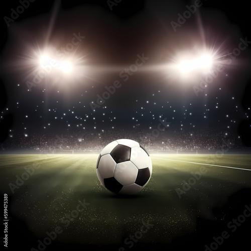 Soccer Ball at Stadium Arena when night. Generative AI © premiumdesign