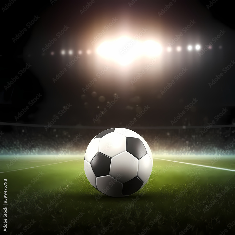 Obraz premium Soccer Ball at Stadium Arena when night. Generative AI