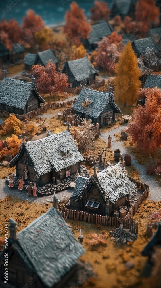 Tilt-Shifted Viking Village in Light Autumn Snow 4. Generative AI