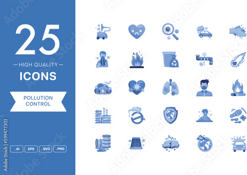 Vector set of Pollution Control icons. The collection comprises 25 vector icons for mobile applications and websites.