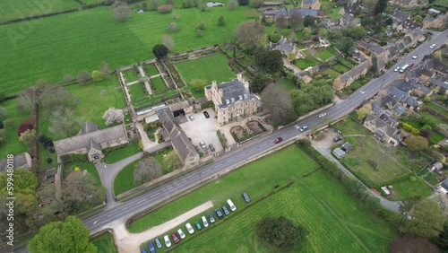 Overhead drone aerial view Bourton House Garden , Cotswold UK photo