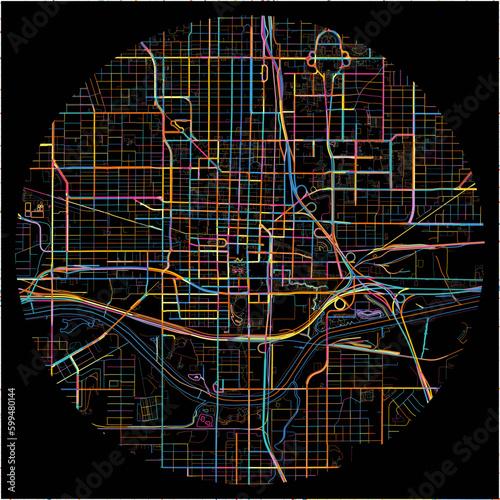 Colorful Map of OklahomaCity, Oklahoma with all major and minor roads.