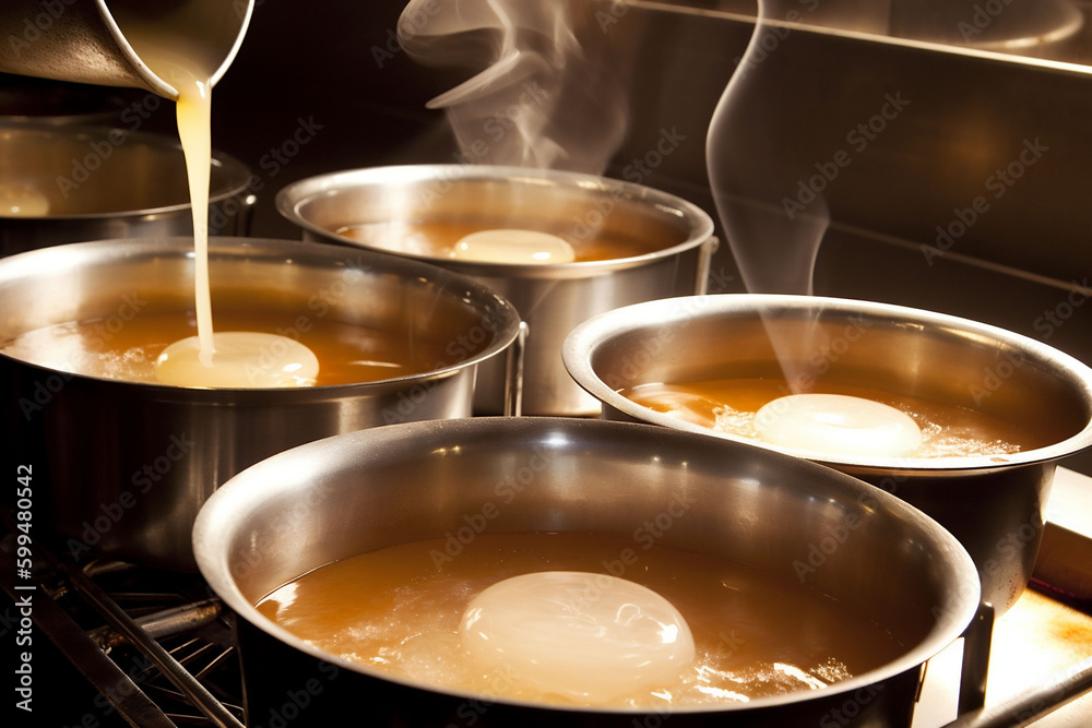 cooking food pan pot stove making preparation sauce boiling cook. Generative AI.