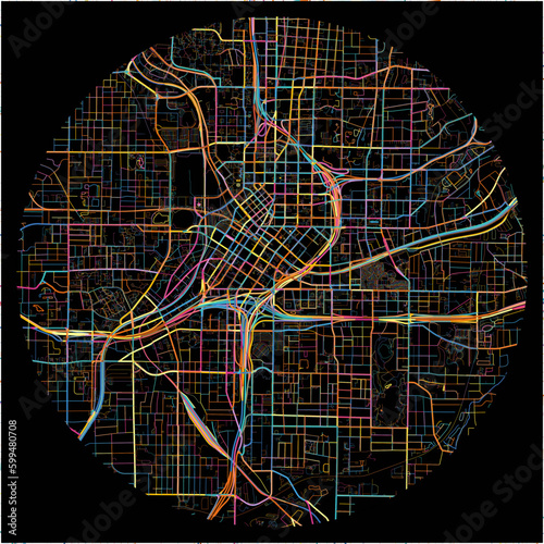 Colorful Map of Atlanta, Georgia with all major and minor roads.