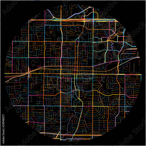 Colorful Map of Arlington, Texas with all major and minor roads.