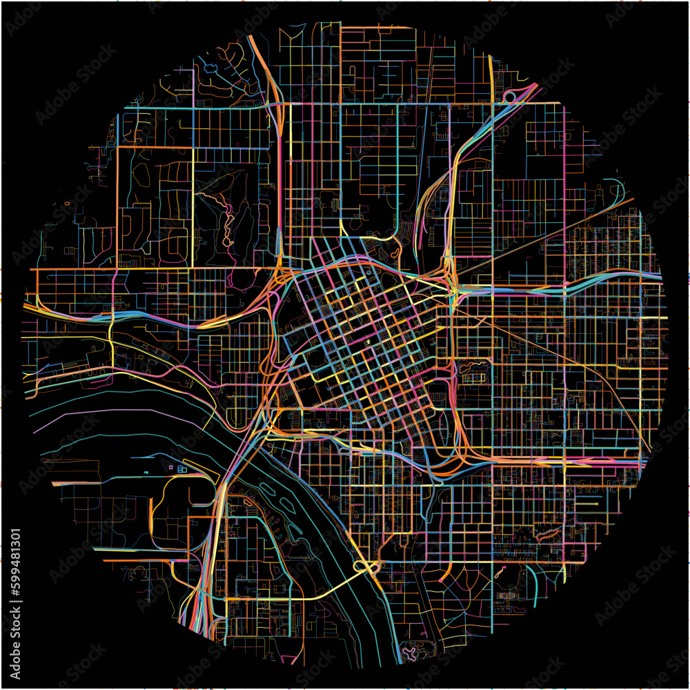 Colorful Map of Tulsa, Oklahoma with all major and minor roads.