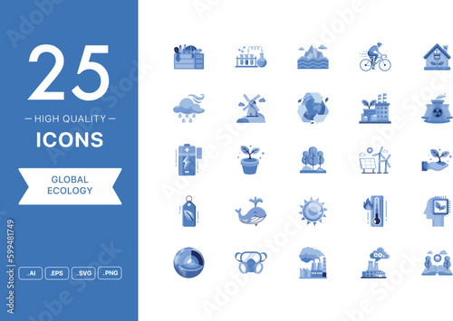 Vector set of Global Ecology icons. The collection comprises 25 vector icons for mobile applications and websites.