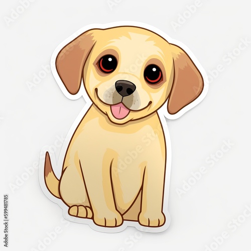 A playful and mischievous chibi Labrador Retriever sticker with a white background, exuding a sense of fun and cuteness. The chibi Labrador Retriever is depicted with an oversized head, Generative AI