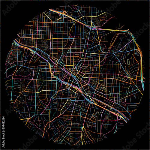 Colorful Map of Durham, North Carolina with all major and minor roads.