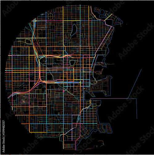 Colorful Map of St-Petersburg, Florida with all major and minor roads.