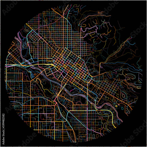Colorful Map of Boise, Idaho with all major and minor roads.