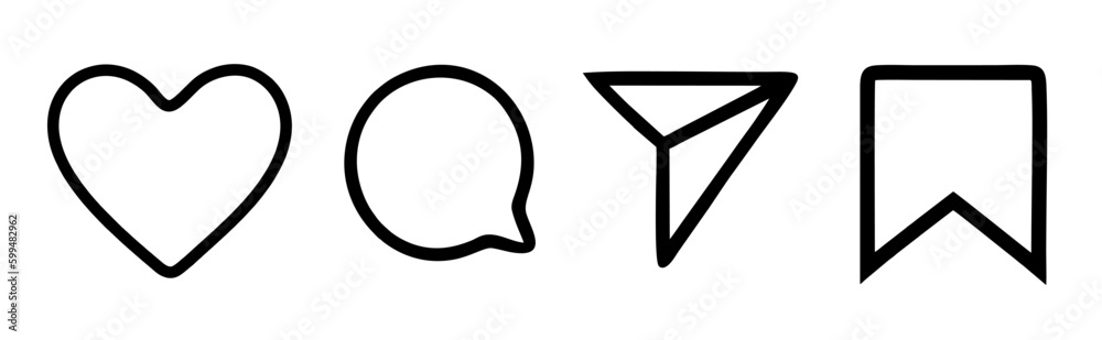 Set of Generic social media user interface icons. Like, comment, Share, Love, and save icons. flat style line icon set. In EPS 10, PNG & jpg file format. Set of Generic social media user interface icons. Like, comment, Share, Love, and save icons. flat style line icon set. In EPS 10, PNG & jpg file format.
