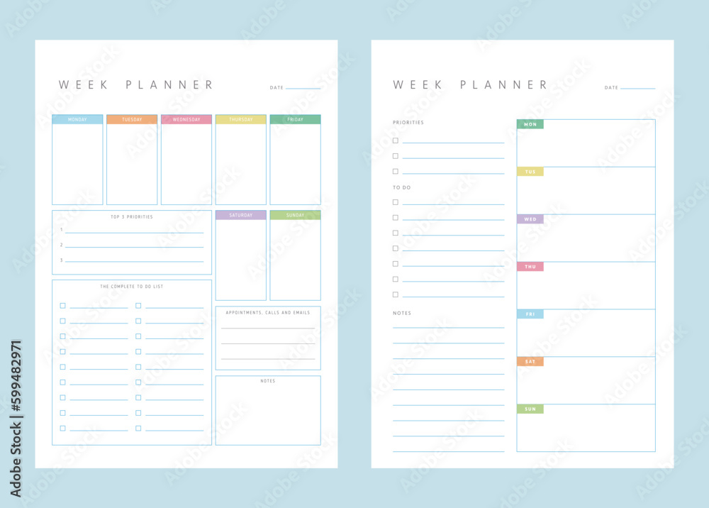 2 set of Week planner. (Pastel) 2 set of Week planner. (Pastel)