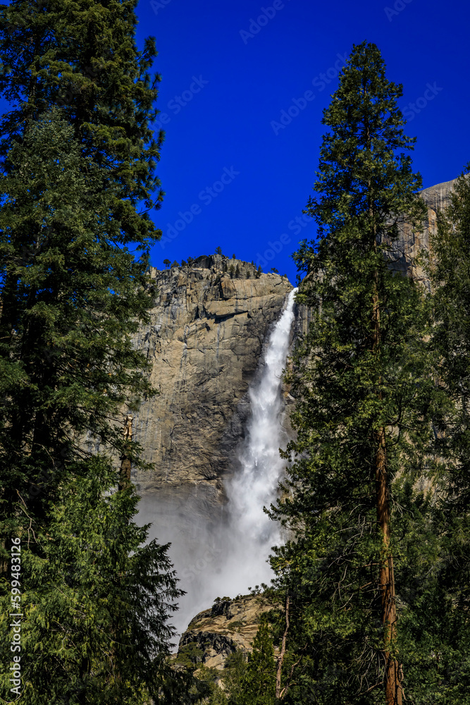 Yosemite Falls with a snow cone, spring in Yosemite National Park inCalifornia