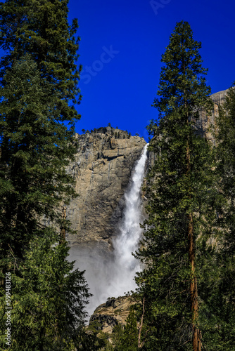 Yosemite Falls with a snow cone  spring in Yosemite National Park inCalifornia