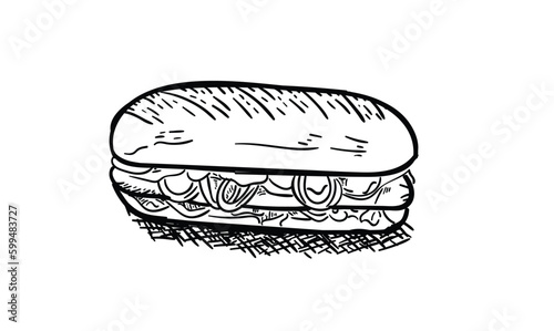 Hand Drawn Sandwich Illustration – Vintage Black and White Deli Food Sketch