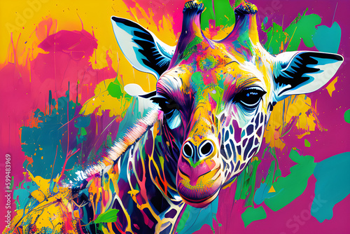 giraffe made out of colorful paint splatter