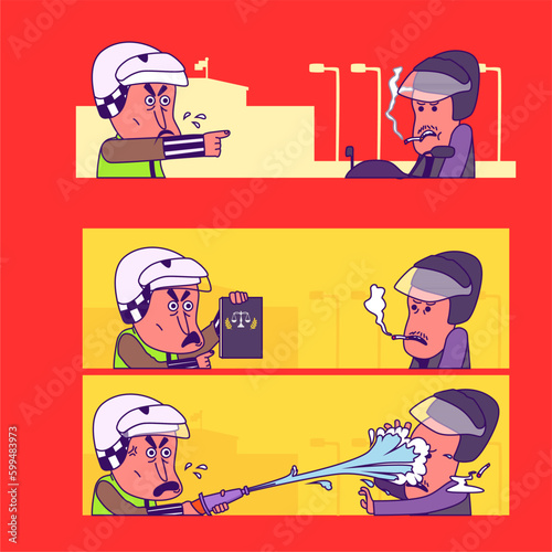 comic strip a cartoon of a police man about danger of smoking while driving