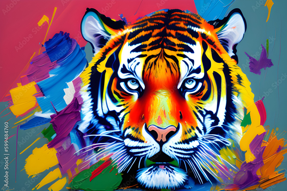 tiger made out of colorful paint splatter
