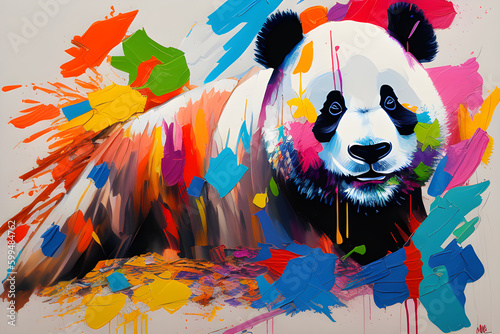 Panda made out of colorful paint splatter