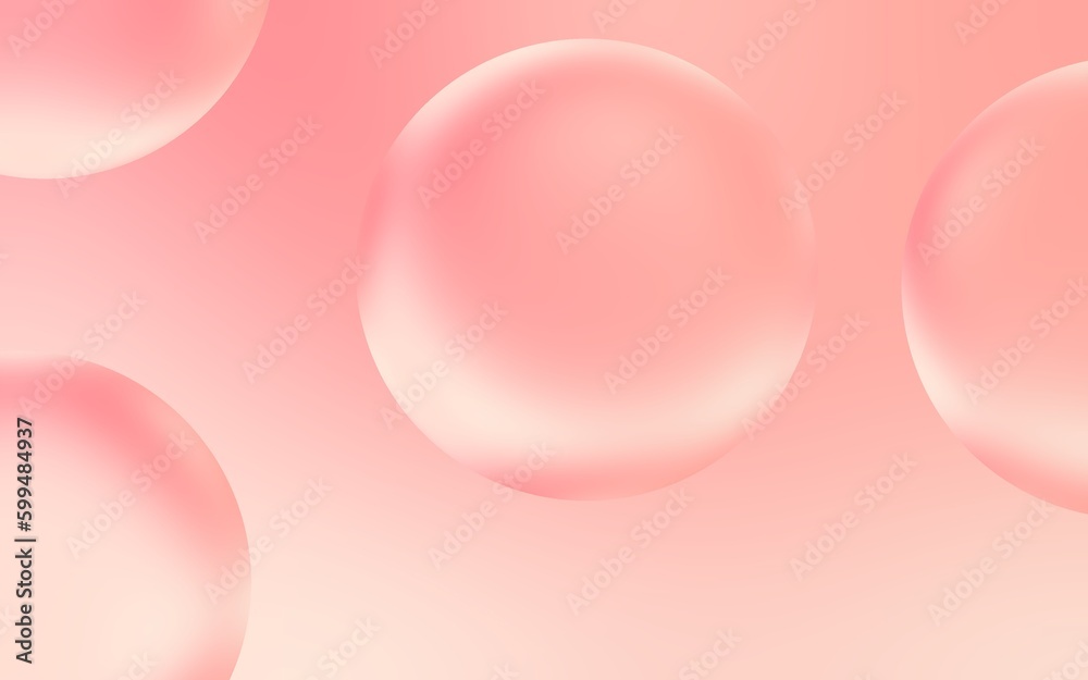 Beautiful 3D peach water bubble background. 3D illustration of transparent bubble drops on smooth peach gradient background. Smooth peach water bubbles. 