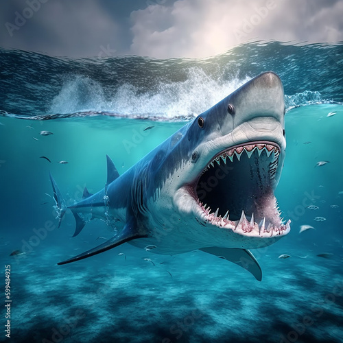Aggressive great white shark fish Generative AI