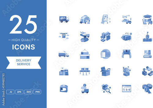 Vector set of Delivery Service icons. The collection comprises 25 vector icons for mobile applications and websites.