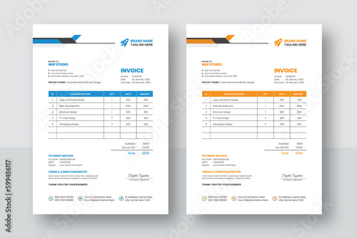 Business corporate creative invoice template. Business invoice for your business, print ready invoice template. minimal yellow and blue  invoice template vector design
