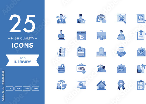Vector set of Job Interview icons. The collection comprises 25 vector icons for mobile applications and websites.