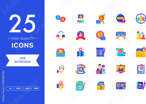 Vector set of Job Interview icons. The collection comprises 25 vector icons for mobile applications and websites.