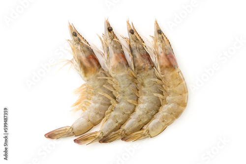Group fresh shrimp isolated on white background ,top view ,flat lay.