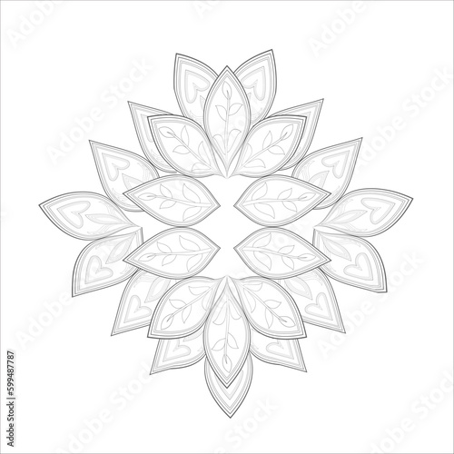 Doodle flowers in black and white pleasing for adults' coloring page. pleasing decorative flower of Coloring book page for adult Black outline and white background