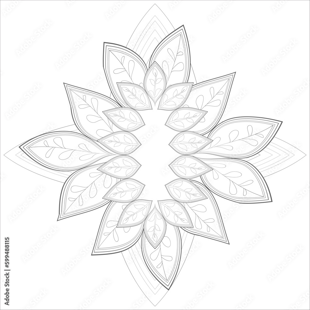 Fototapeta premium Doodle flowers in black and white pleasing for adults' coloring page. pleasing decorative flower of Coloring book page for adult Black outline and white background