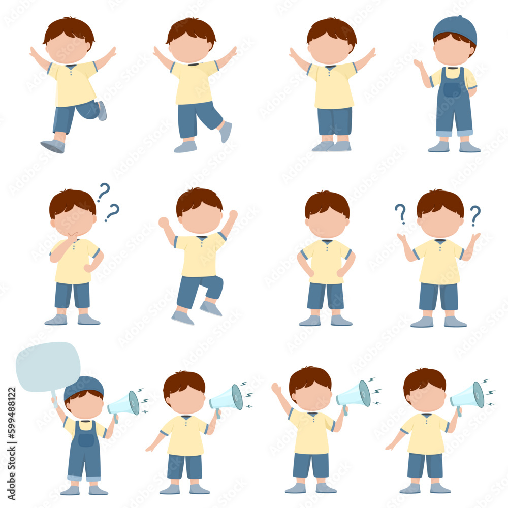 Illustration of cute little boy in various poses Illustration of cute little boy in various poses