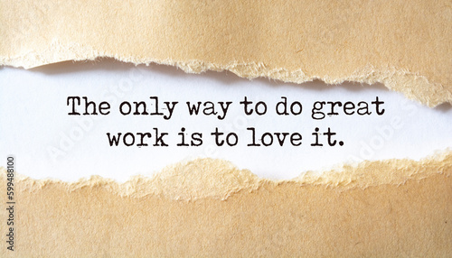 Inspirational motivational quote. The only way to do great work is to love it.