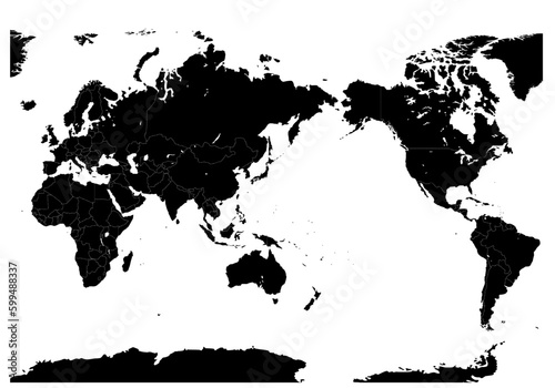 世界地図（シルエット）境界線あり